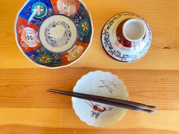 画像5: ヴィンテージ 波縁 小皿 φ11.5cm 手描絵付 海老 (5)