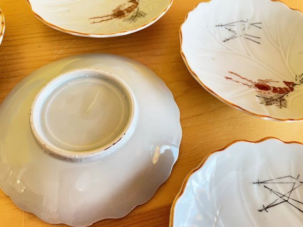 画像3: ヴィンテージ 波縁 小皿 φ11.5cm 手描絵付 海老 (3)