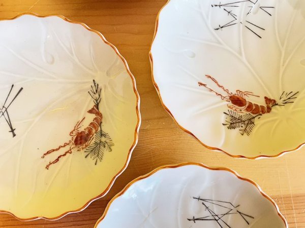 画像4: ヴィンテージ 波縁 小皿 φ11.5cm 手描絵付 海老 (4)