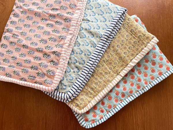 画像6: インド ブロックプリント ブランケット フラワー リバーシブル ブルー (6)