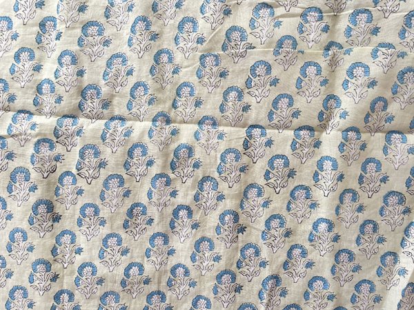 画像4: インド ブロックプリント ブランケット フラワー リバーシブル ブルー (4)