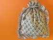 画像1: インド ブロックプリント フリル巾着トートバッグ フラワー グリーン (1)